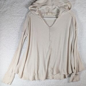 128-Altar'd State Cream Waffle Knit Hooded Top